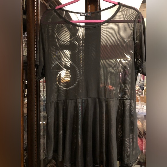 Love Tops - Black Short Sleeve Sheer Peplum Tunic
OR Sheer Bathingsuit Cover up